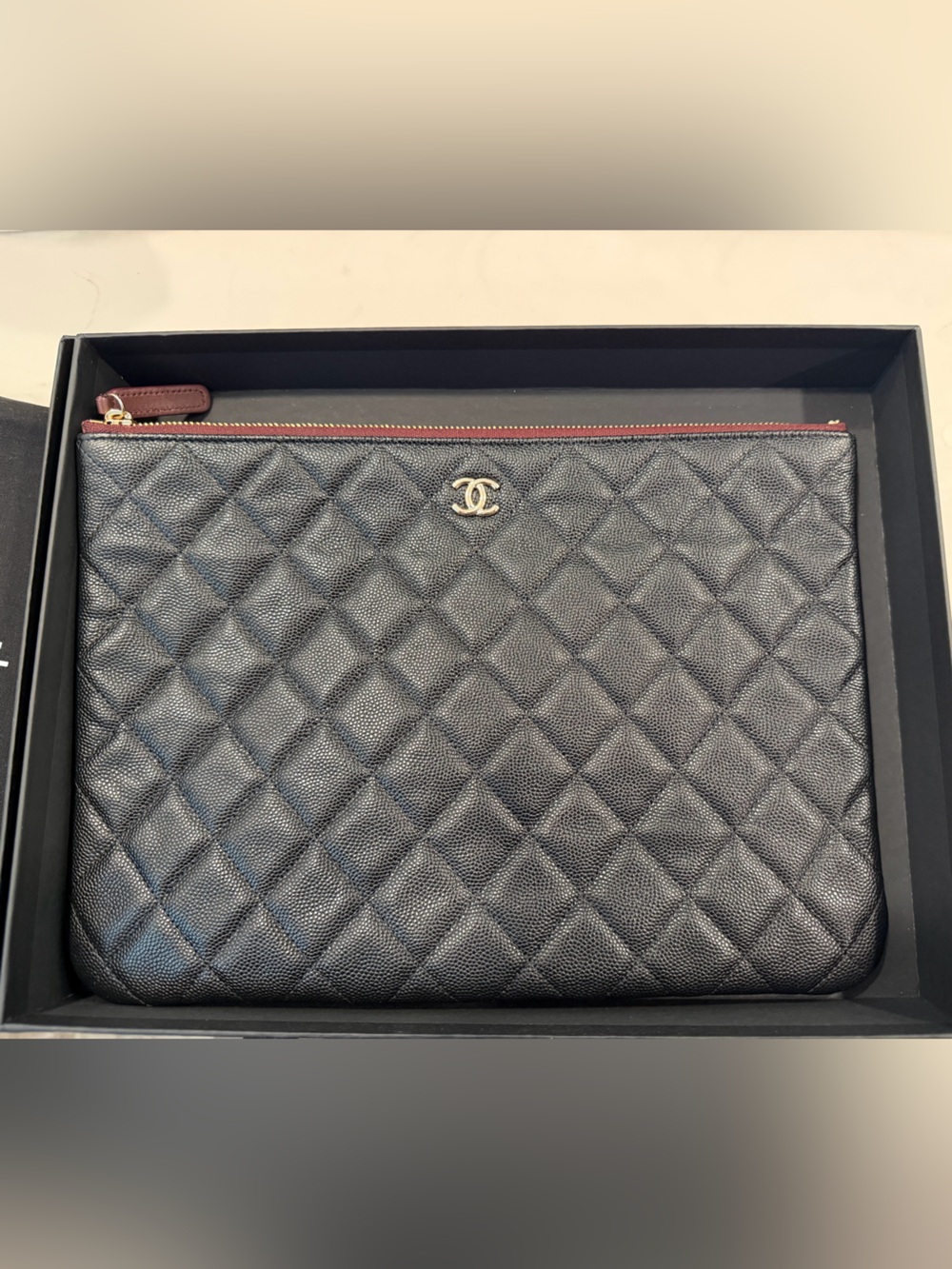 CHANEL Black Quilted Leather Laptop Pouch with Gold CC